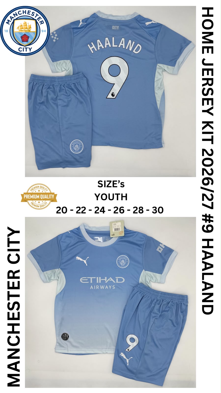 Manchester City Home Jersey Kit For Kids 2026/2027