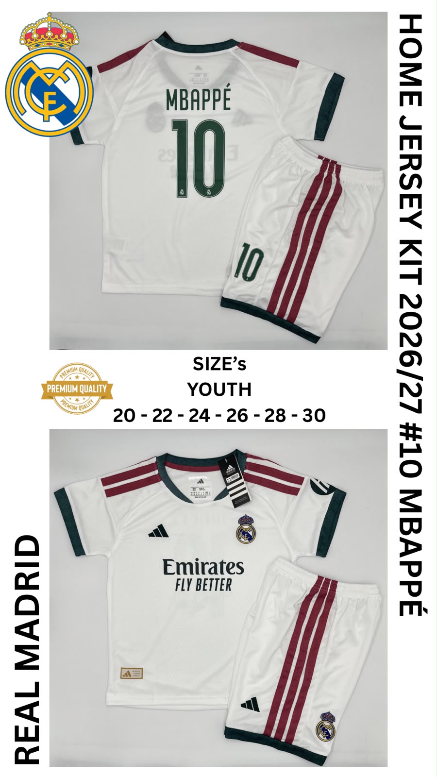 Real Madrid Home Jersey Kit For Kids 2026/2027