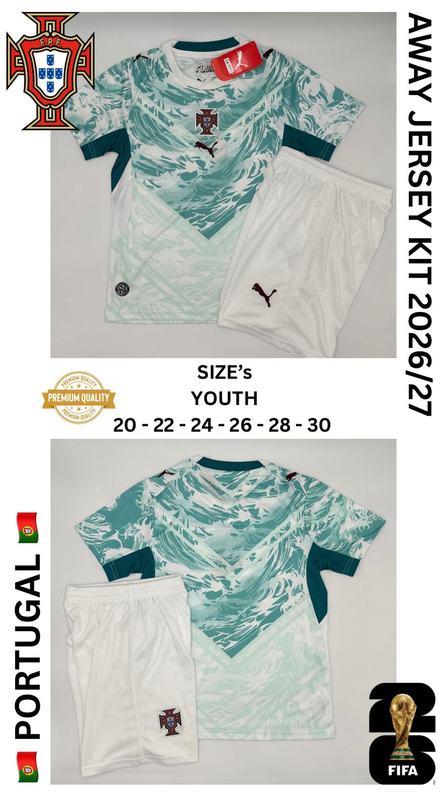 Portugal Away Jersey Kit For Kids 2026/2027