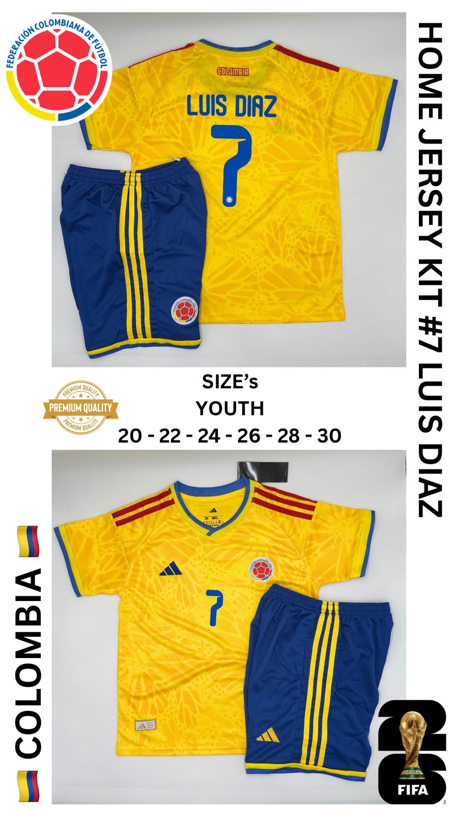 Colombia Home Jersey Kit For Kids 2025/2026