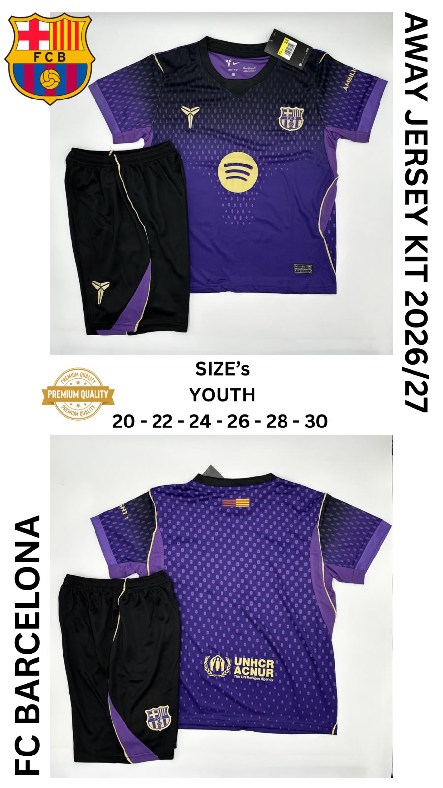 Barcelona Away Jersey Kit For Kids 2026/2027