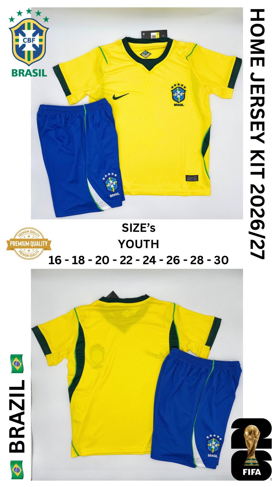 Brazil Home Jersey Kit For Kids 2026/2027