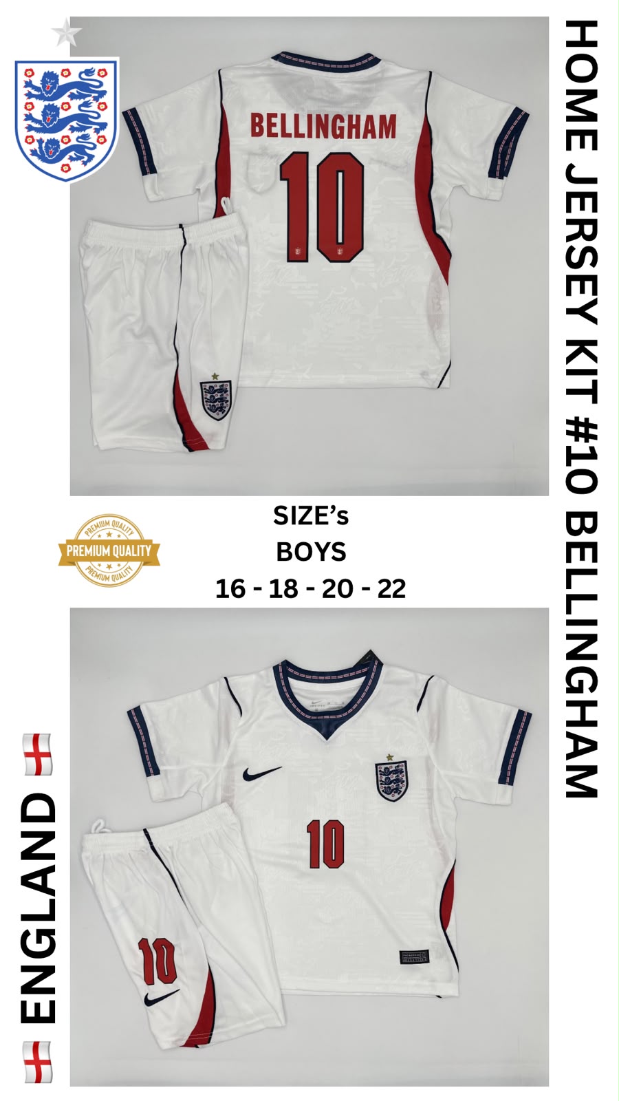 England Home Jersey Kit For Kids 2026/2027