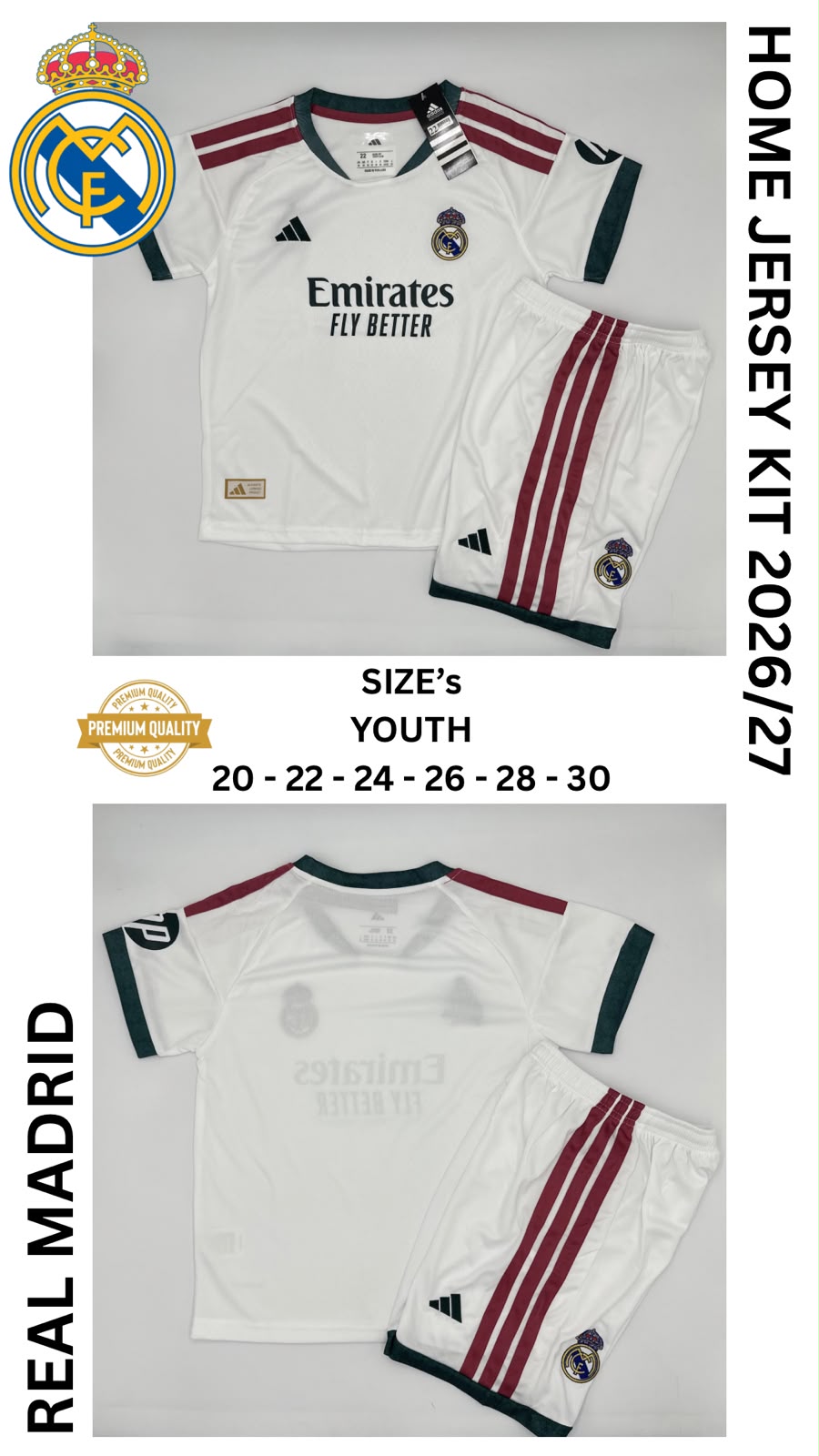Real Madrid Home Jersey Kit For Kids 2026/2027