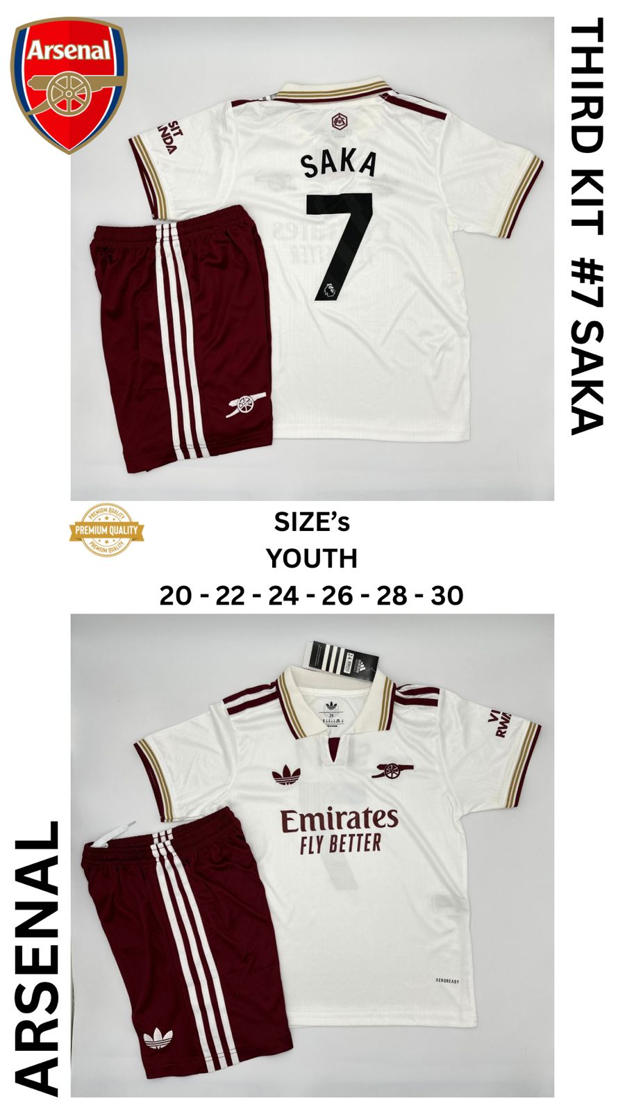 Arsenal Third Jersey Kit For Kids 2025/2026