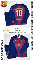 Barcelona Home Long Sleeve Jersey Kit For Kids 2025/2026