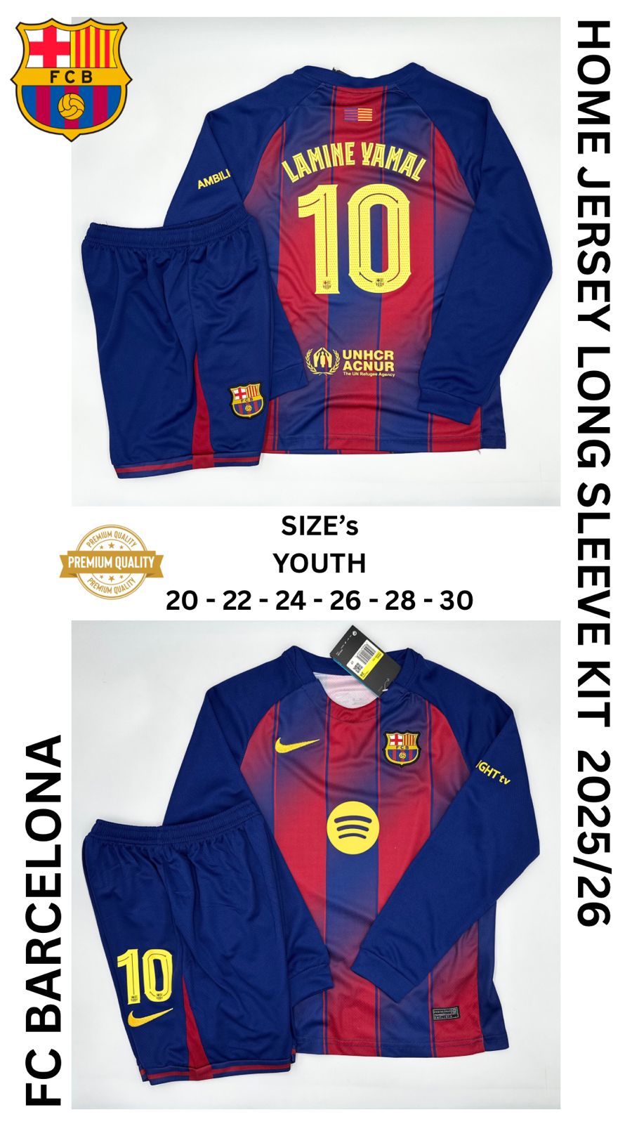 Barcelona Home Long Sleeve Jersey Kit For Kids 2025/2026