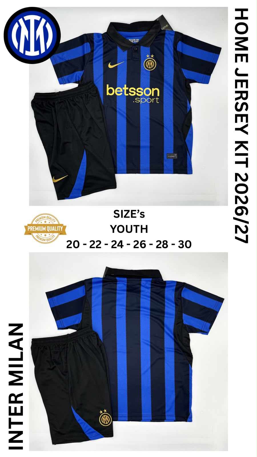 Inter Milan Home Jersey Kit For Kids 2026/2027
