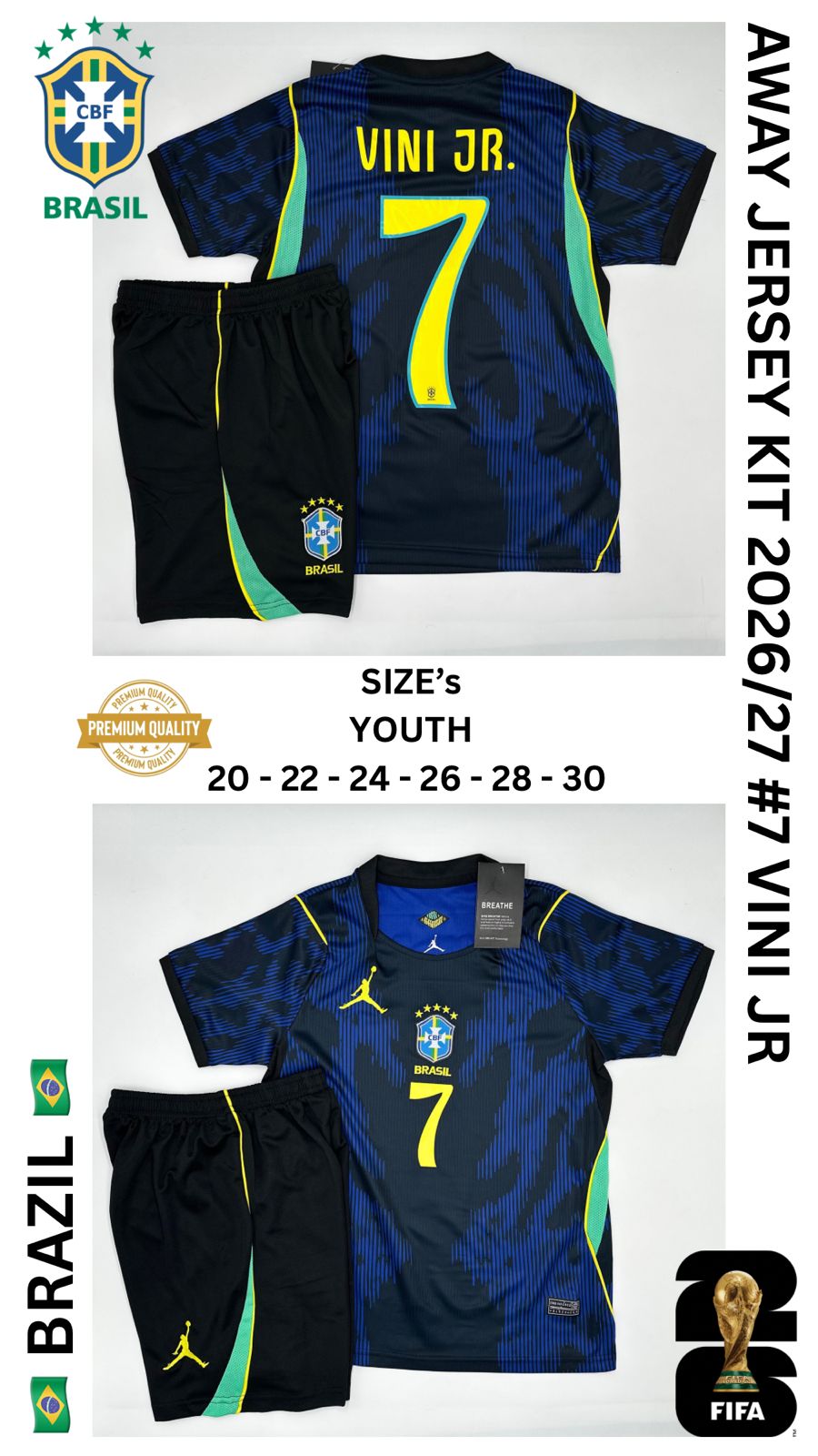 Brazil Away Jersey Kit For Kids 2026/2027