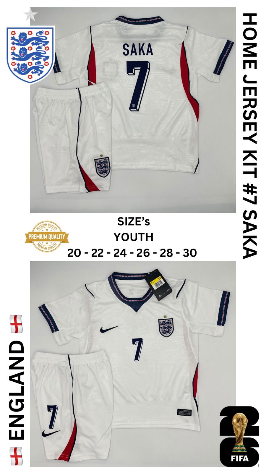 England Home Jersey Kit For Kids 2025/2026