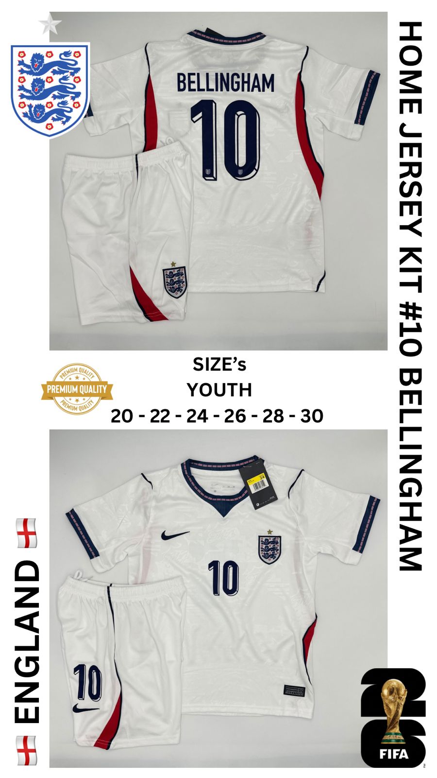 England Home Jersey Kit For Kids 2025/2026