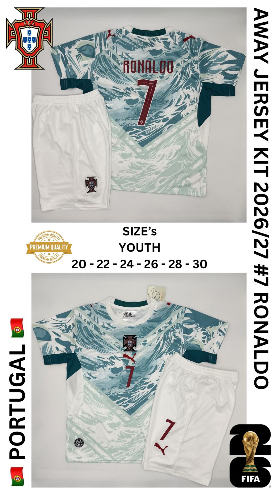 Portugal Away Jersey Kit For Kids 2026/2027