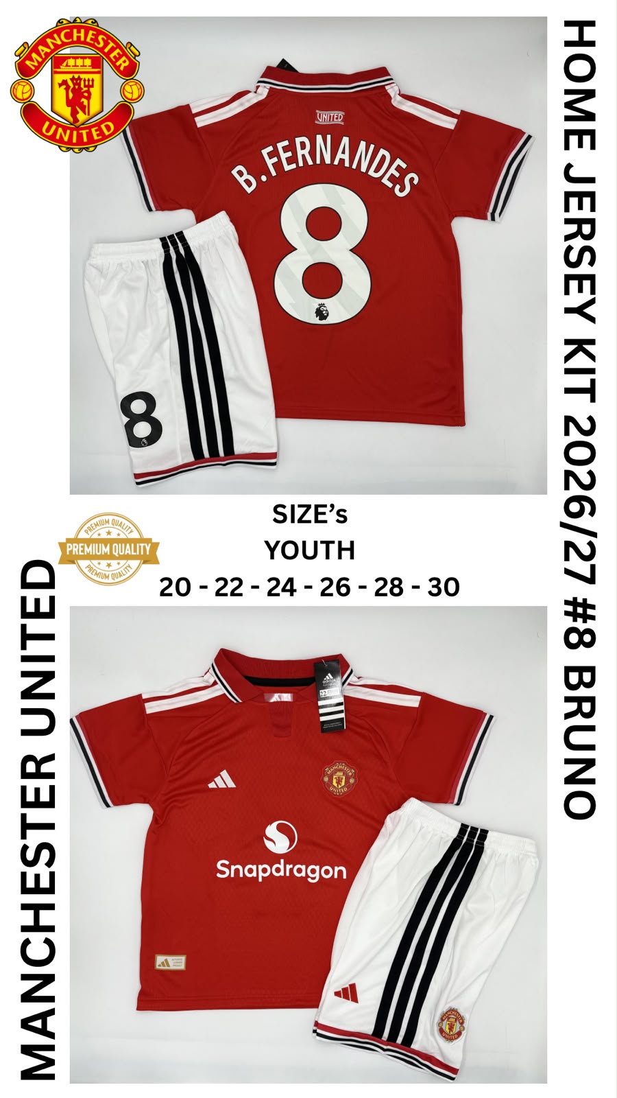 Manchester United Home Jersey Kit For Kids 2026/2027