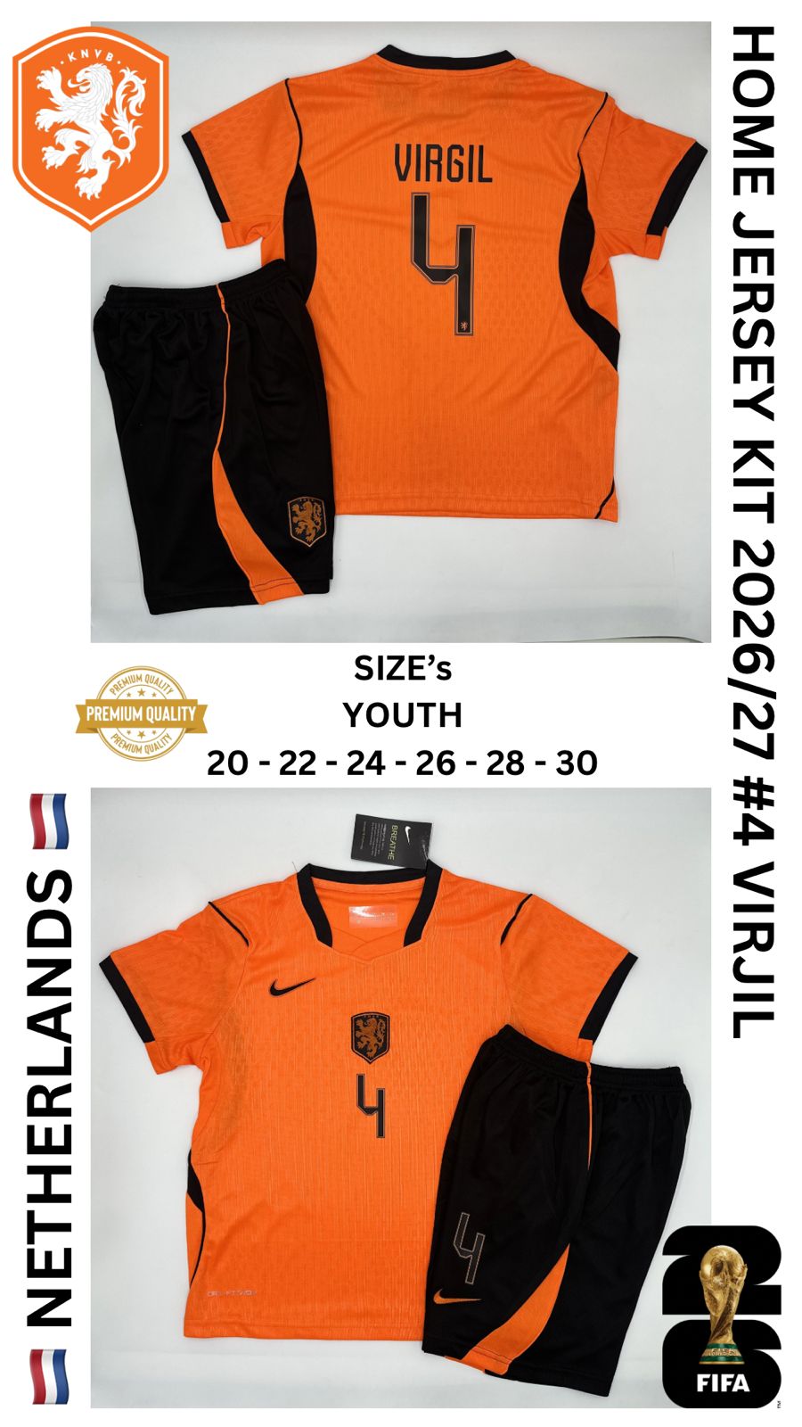 Netherlands Home Jersey Kit For Kids 2026/2027