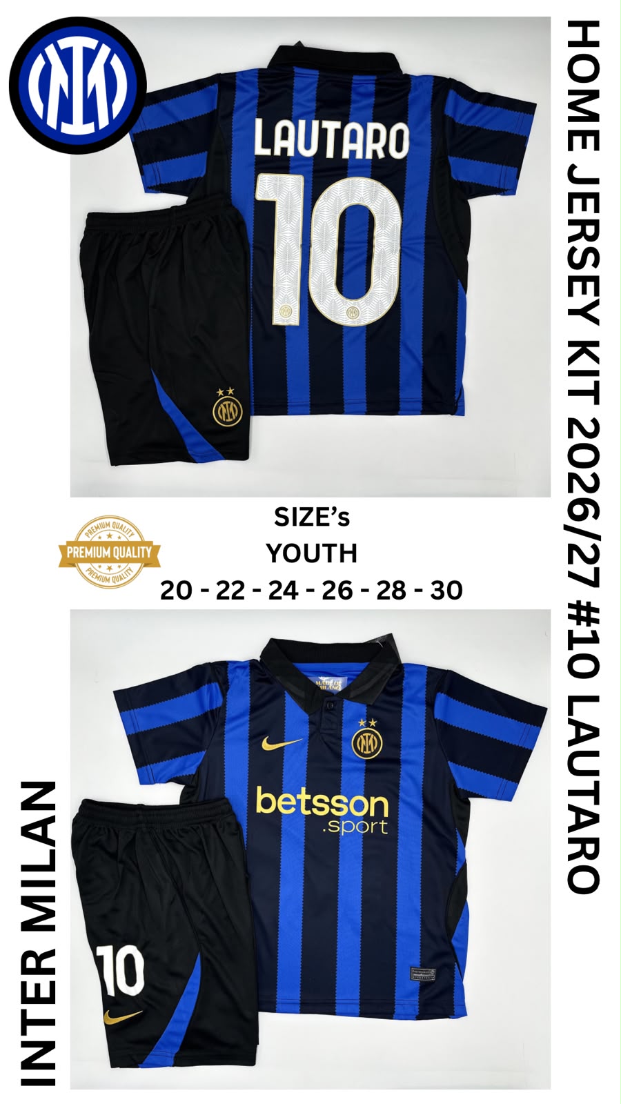 Inter Milan Home Jersey Kit For Kids 2026/2027