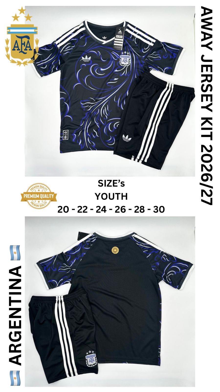 Argentina Away Jersey Kit For Kids 2026/2027