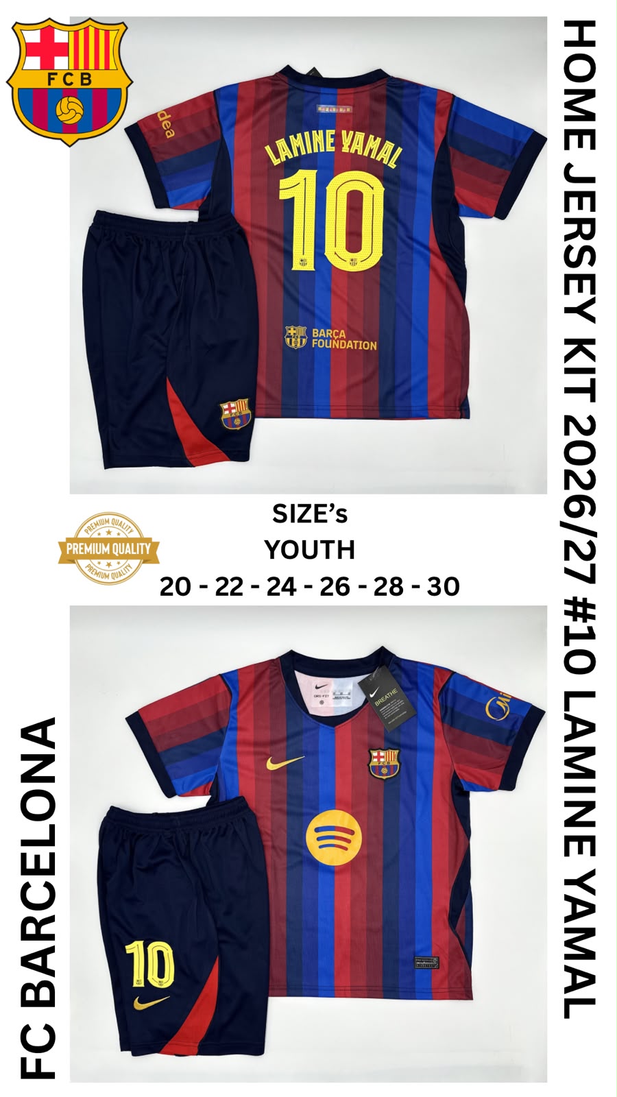 Barcelona Home Jersey Kit For Kids 2026/2027