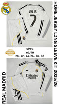 Real Madrid Long Sleeve Home Jersey Kit For Kids 2025/2026