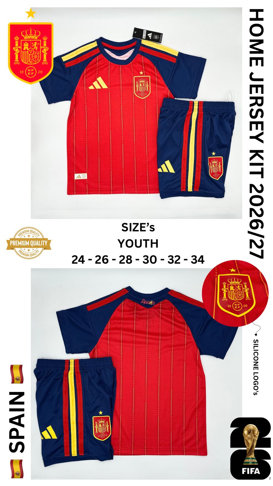 Spain Home Jersey Kit For Kids 2026/2027