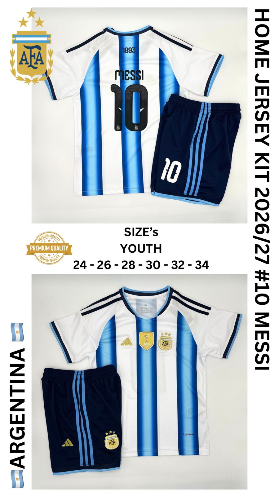 Argentina Home Jersey Kit For Kids 2026/2027