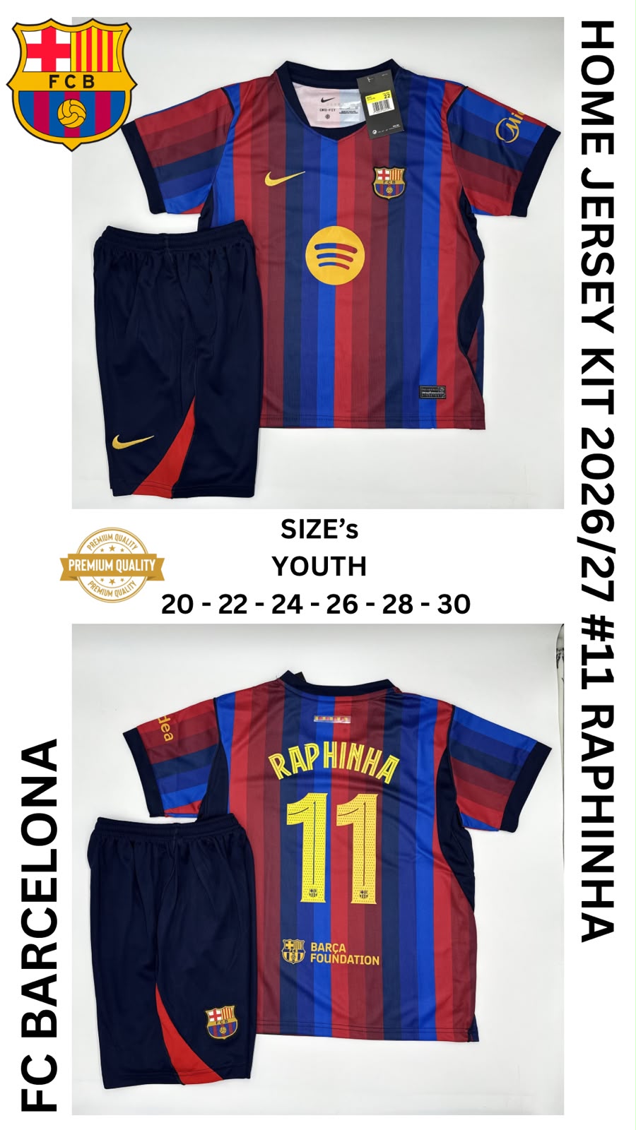 Barcelona Home Jersey Kit For Kids 2026/2027