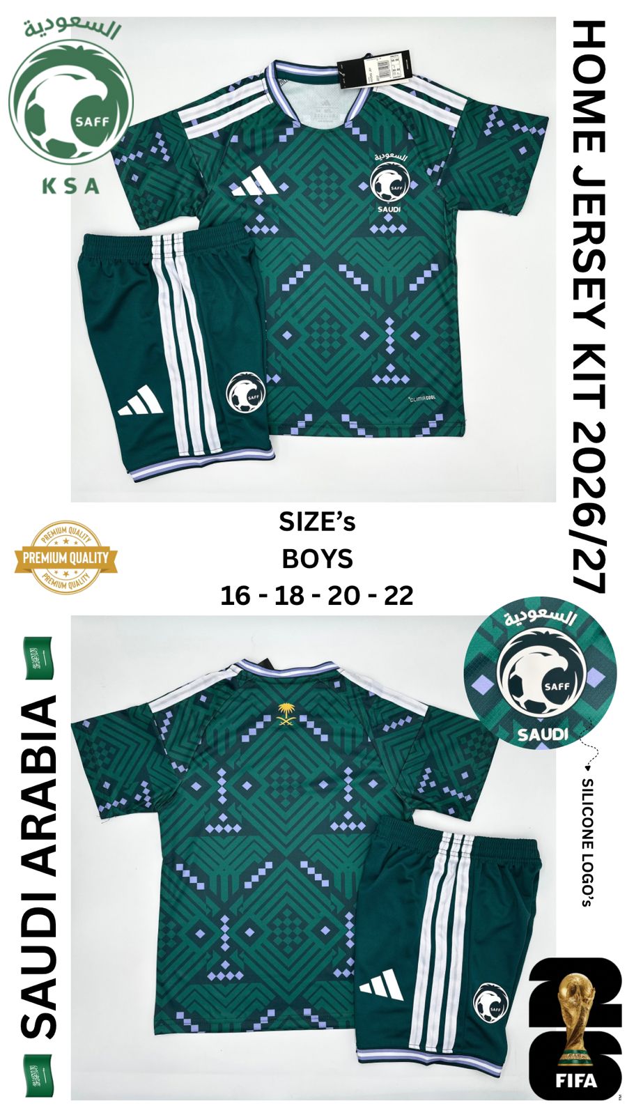 Saudia Arabia Home Jersey Kit For Kids 2026/2027