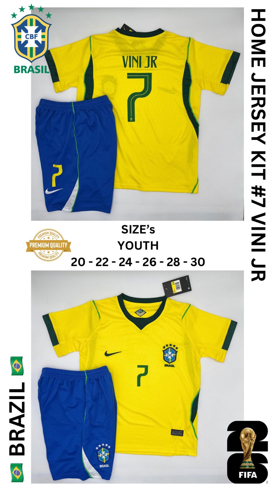 Brazil Home Jersey Kit For Kids 2025/2026