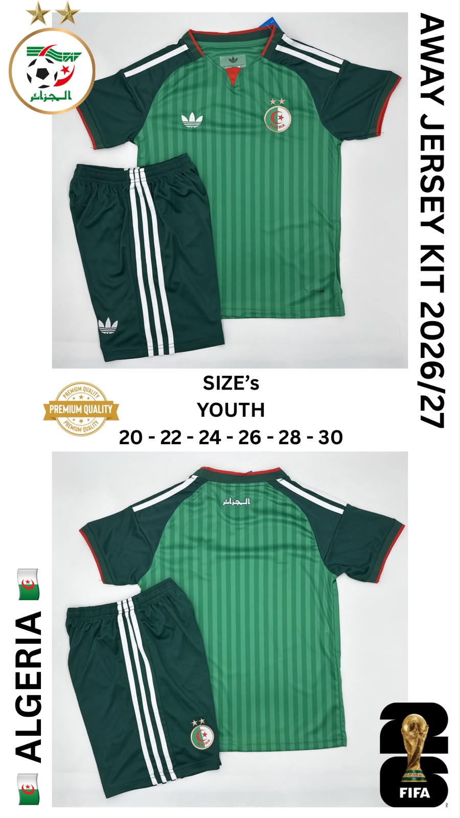 Algeria Away Jersey Kit For Kids 2026/2027
