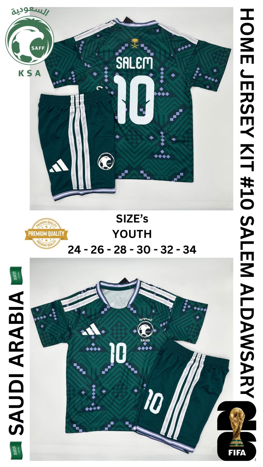 Saudia Arabia Home Jersey Kit For Kids 2025/2026