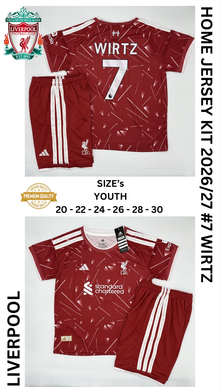 Liverpool Home Jersey Kit For Kids 2026/2027