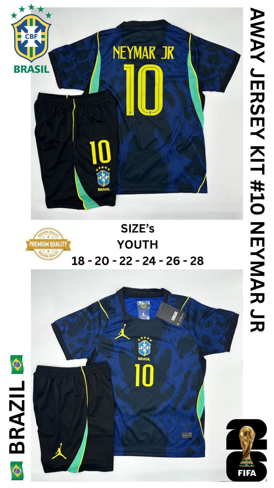 Brazil Away Jersey Kit For Kids 2025/2026