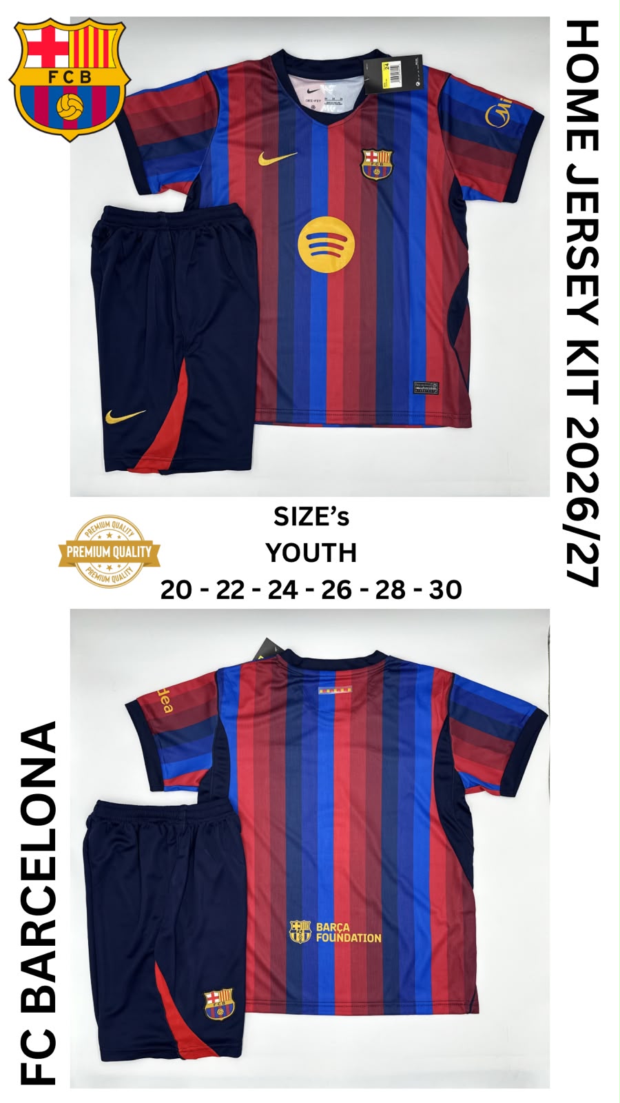 Barcelona Home Jersey Kit For Kids 2026/2027