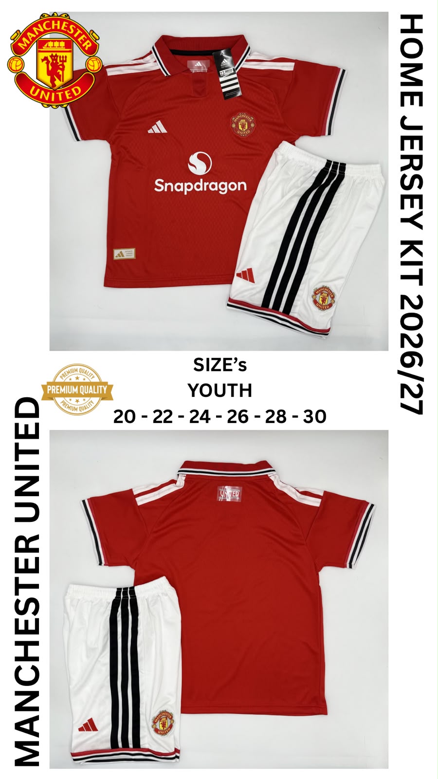 Manchester United Home Jersey Kit For Kids 2026/2027