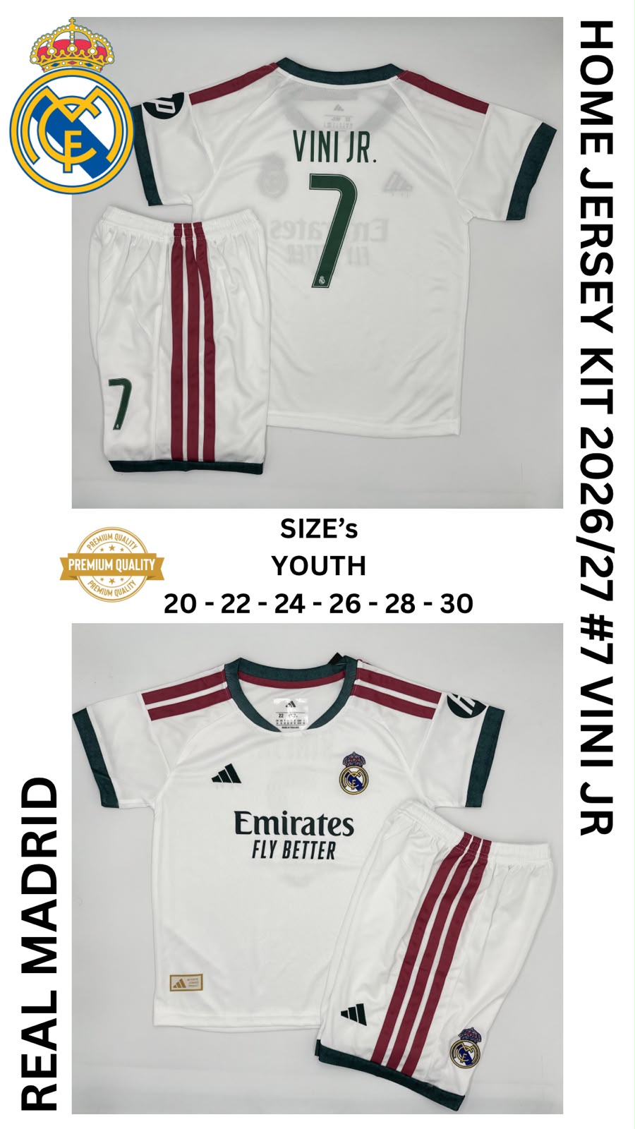 Real Madrid Home Jersey Kit For Kids 2026/2027