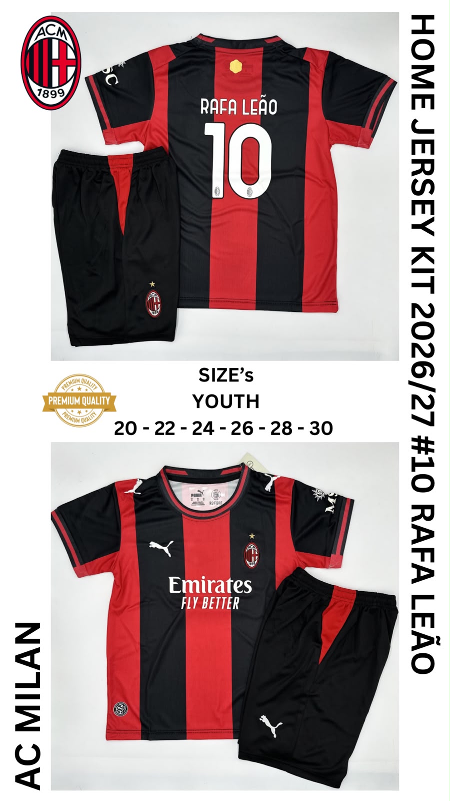 Ac Milan Home Jersey Kit For Kids 2026/2027