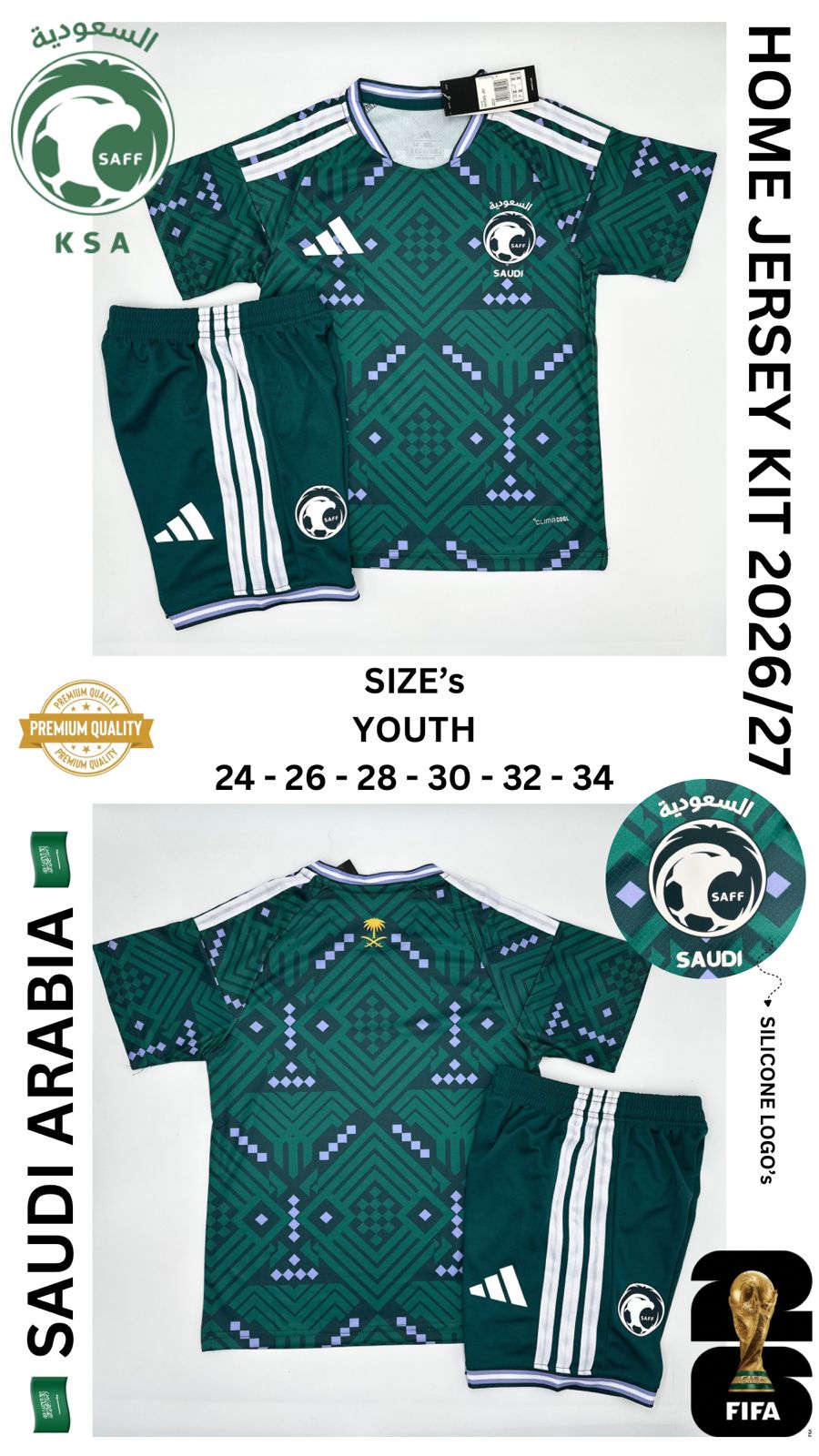 Saudia Arabia Home Jersey Kit For Kids 2026/2027