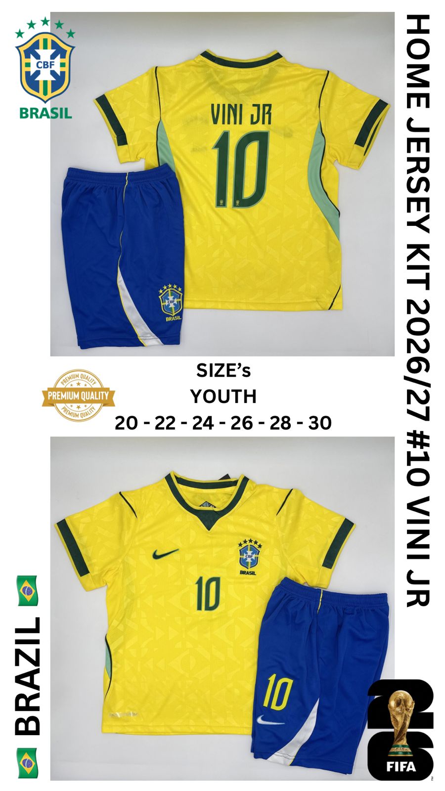 Brazil Home Jersey Kit For Kids 2025/2026