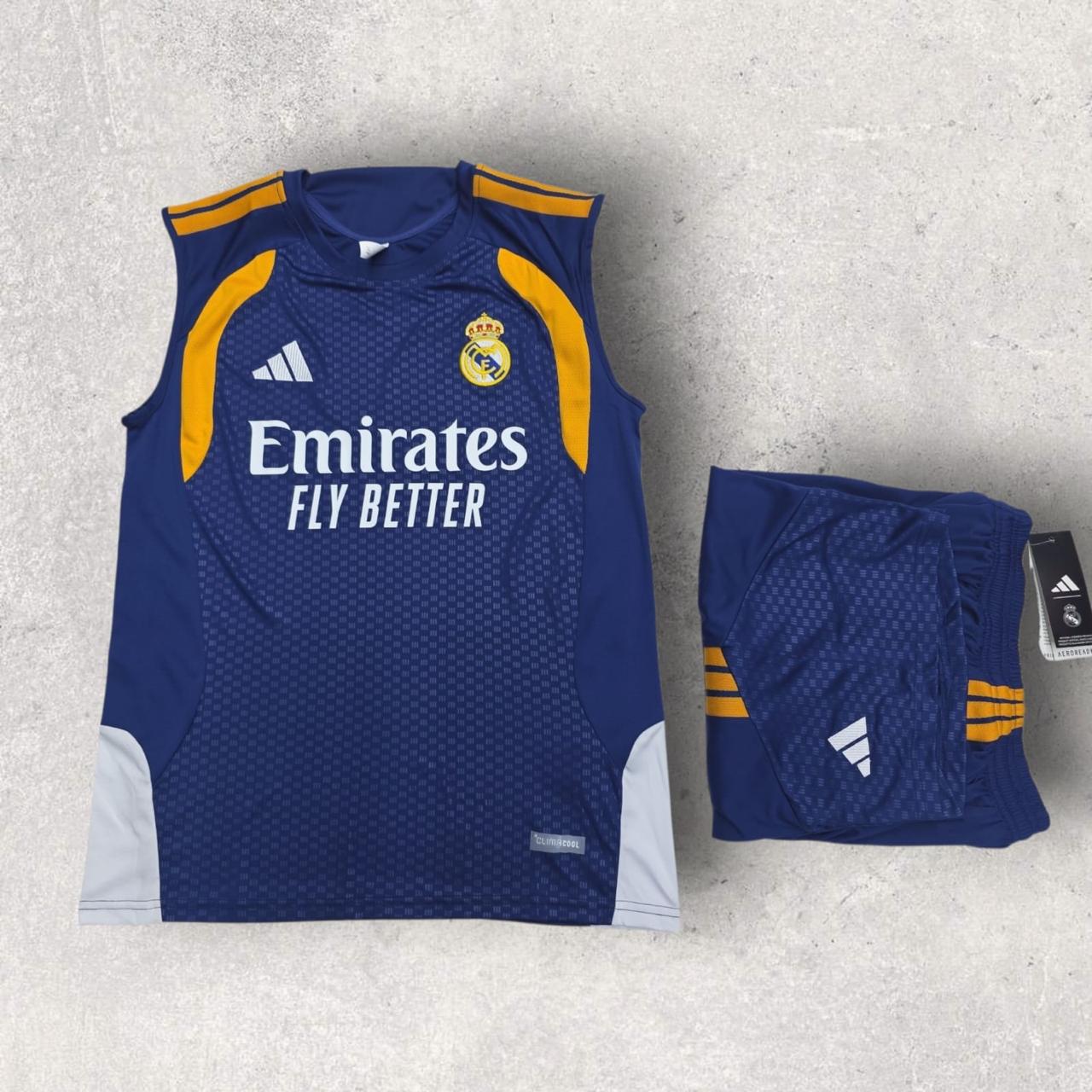 2025/2026 Real Madrid Sleeveless Pre-Match Training Suit Blue/Orange